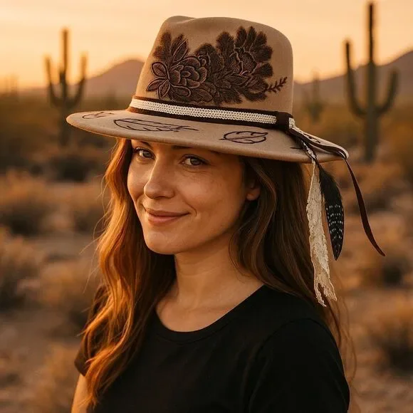 🔥HOMEMADE One-of-a-Kind Handmade Pyrography Hat – Western Chic Vibes 🔥 - Picture 1 of 11